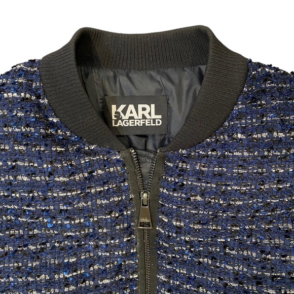 Karl Lagerfield Chevron Quilted Tweed Bomber Jacket - Picture 3 of 8